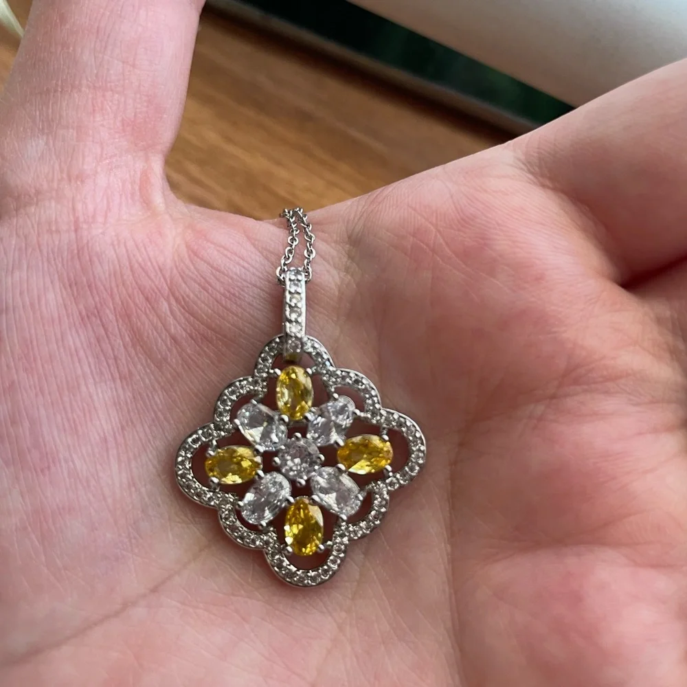 Natural oval yellow citrine with white sapphire bridal set. 925 sterling sliver - Picture 9 of 10